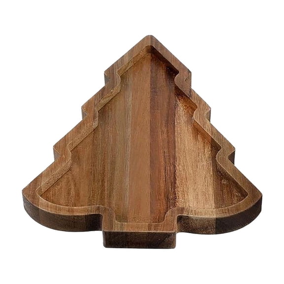 DAMAI Christmas Tree Shaped Wooden Tray with Rim, 11 Inch Sushi Serving Tray, Dessert Plates, Wood Charcuterie Board Tray Snack Dessert Candy Dish Plate for Kitchen Gifts(Xmas Tree)