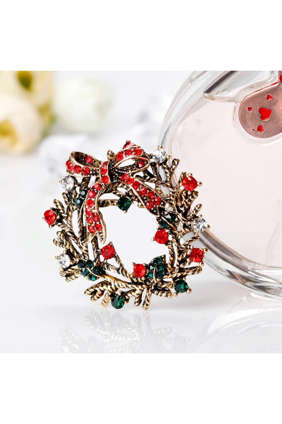 Christmas creative Brooch Christmas Round Wreath Brooch Pin, Christmas Tree,Jingle,Wreath Shape Christmas Brooch Pins for Women Jewelry