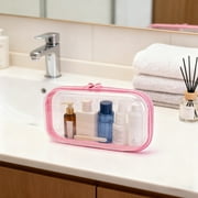 DAMAI Clear Hard Zipper Case Plastic Pouch Transparent Hard Case Clear Makeup Bag, Water Resistant Cosmetic Organizer for Bathroom, Quart Size Clear Iridescent Hard Shell Zipper Case for Toiletries