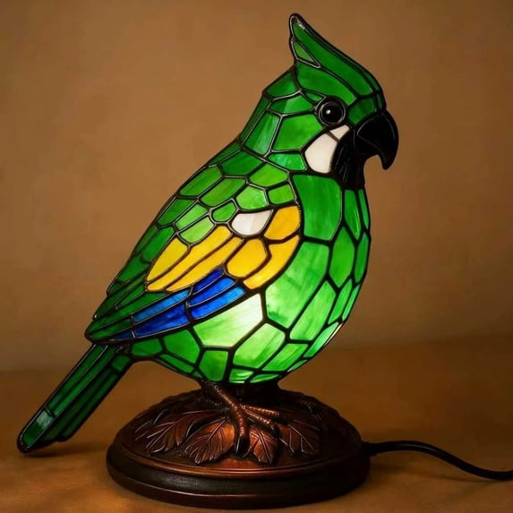 DAMAI Colorful Parrot Night Light - Handmade Stained Glass Bird Desk Lamp, Blue/Green/Yellow Finch & Parrot Design, Retro Night Light for Christmas Home Bedroom, Perfect Holiday Gift for Bird Lovers