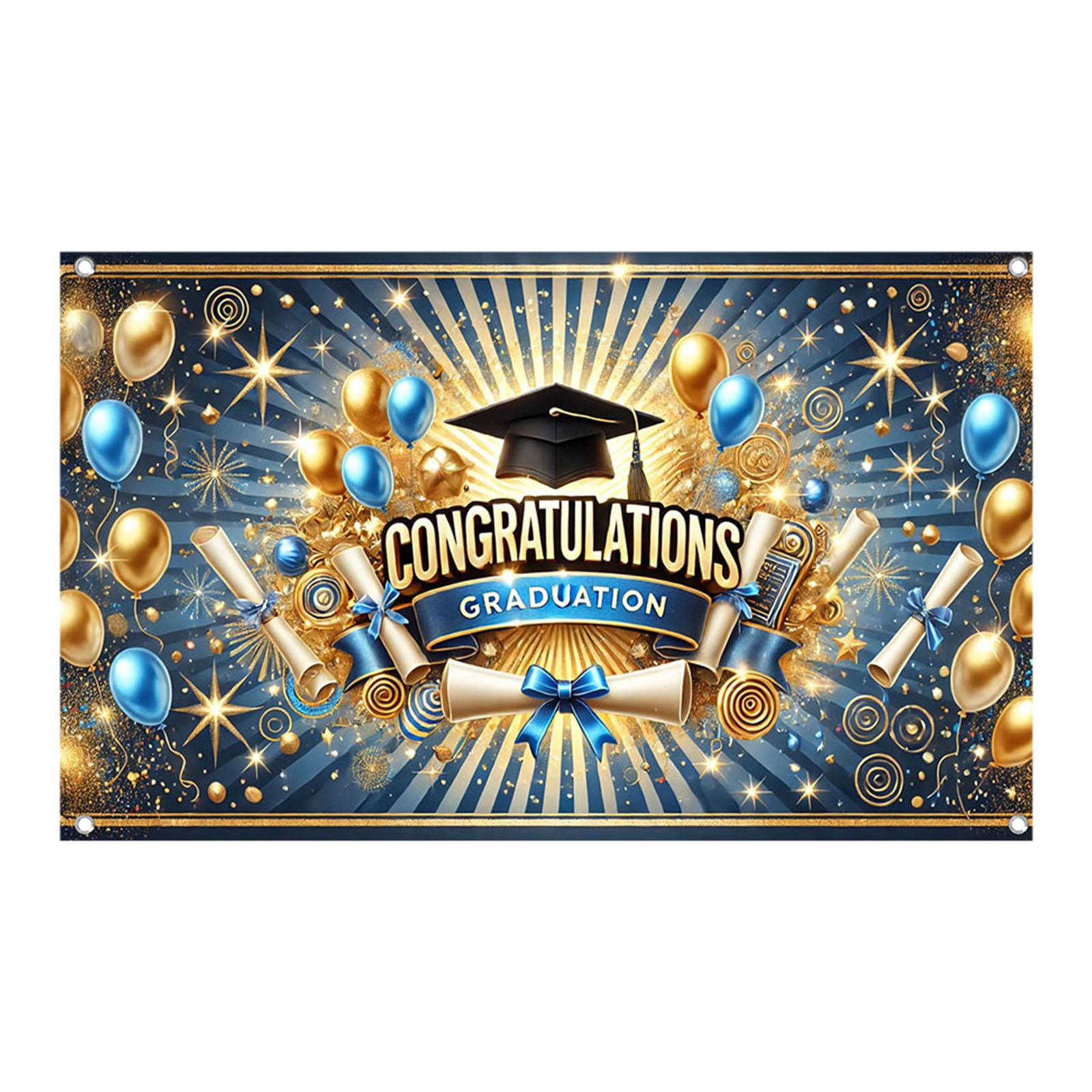 DAMAI Congrats Grad Class of 2025 Backdrop Blue Gold Balloons ...