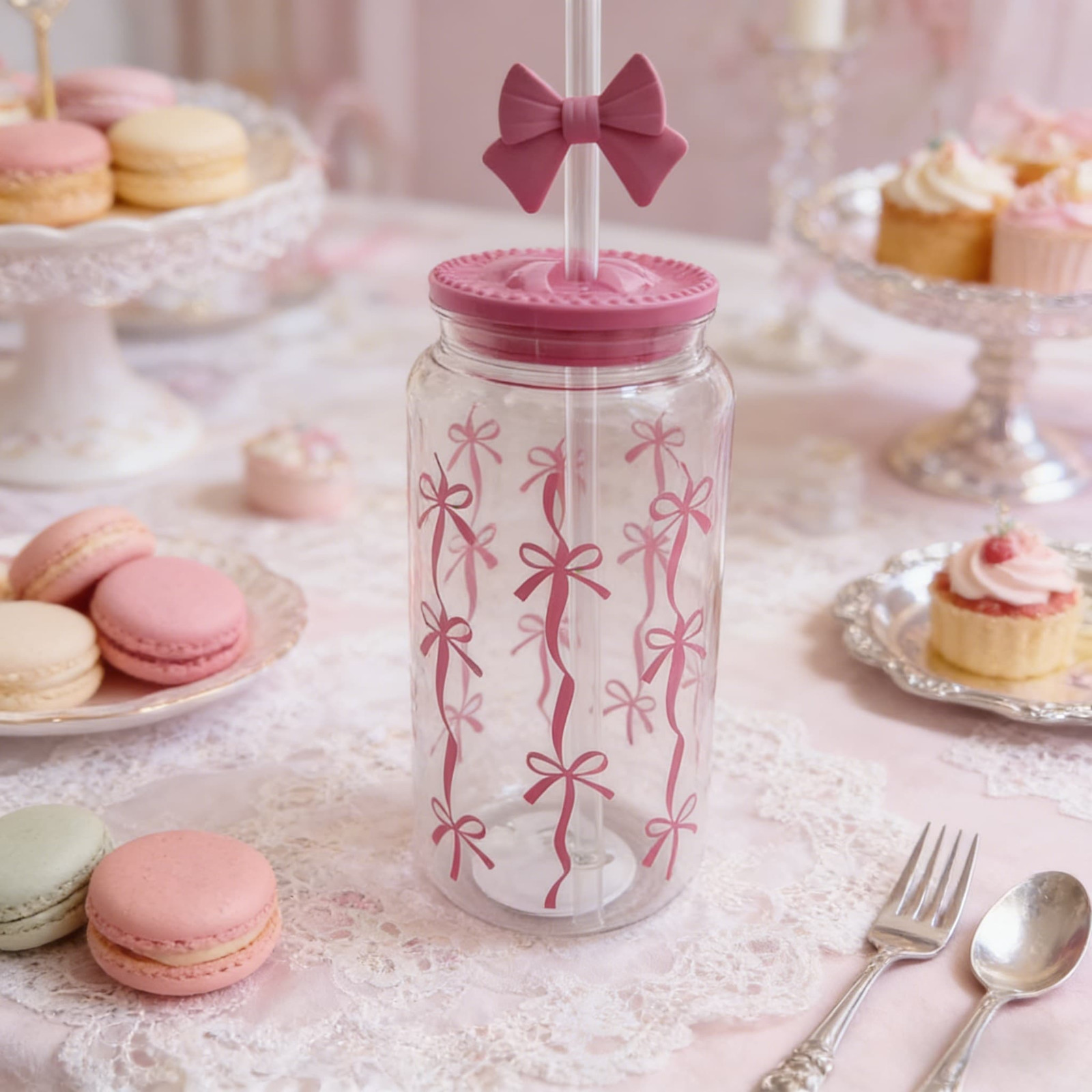 DAMAI Coquette Cute Pink Bow Glass Cups with Lids and Straws, 16oz ...