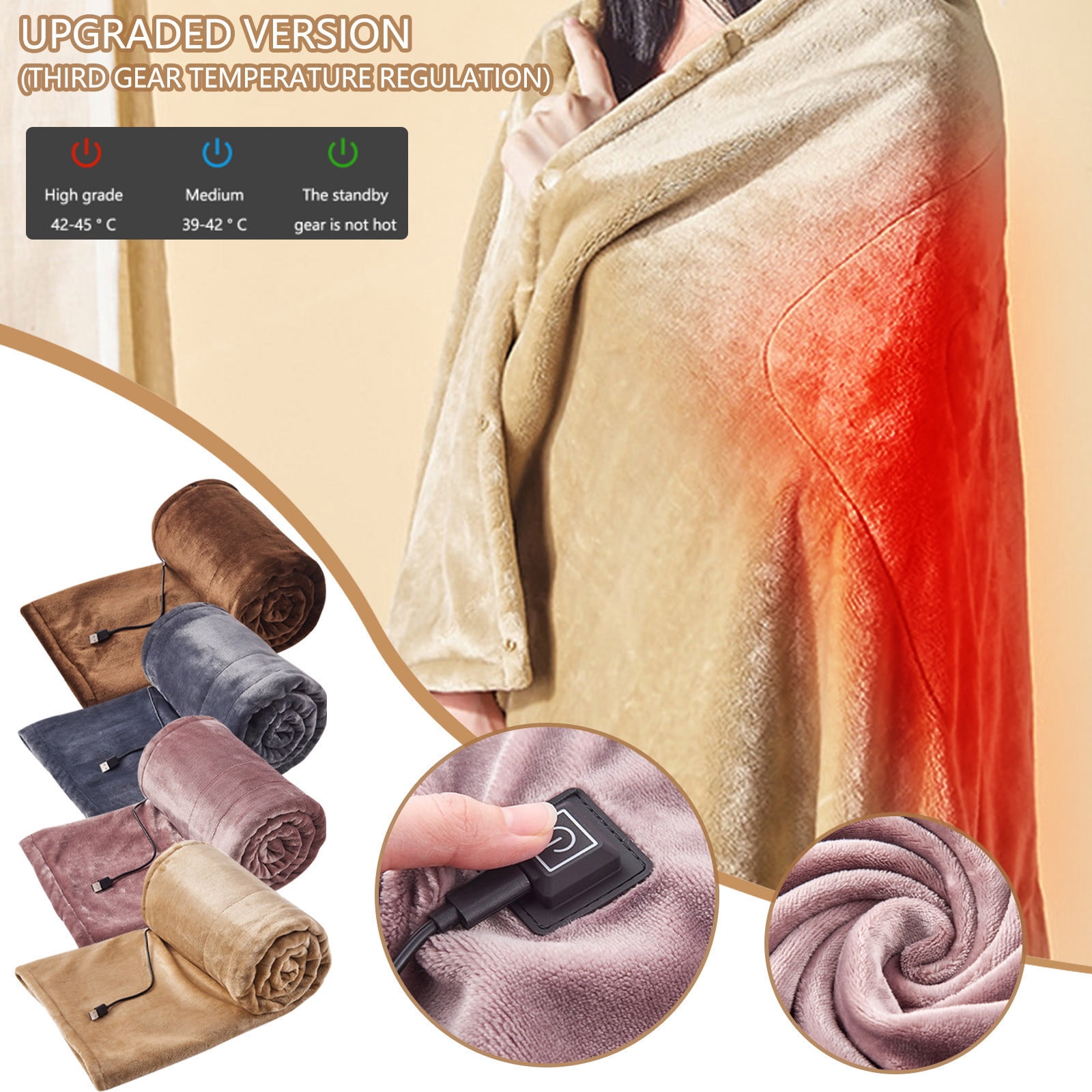 DAMAI Cordless Electric Heated Blanket, USB Heated Blanket Portable Electric Throw, Portable Soft Warming HeatedThrow with 3 Heating Levels for Home, Office, Car, Camping, Travel