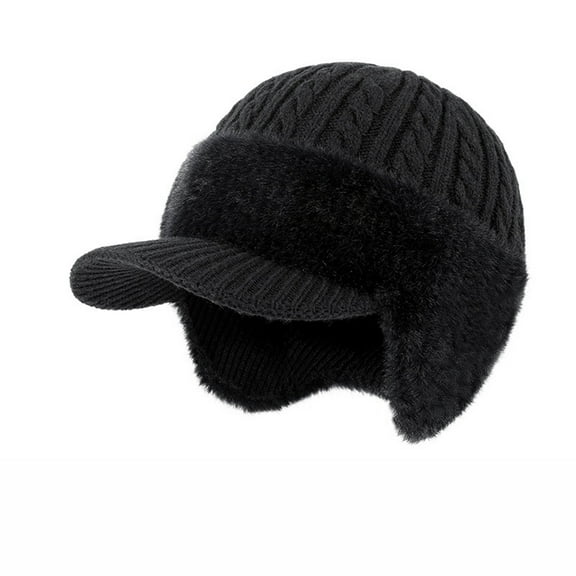DAMAI Cozy Head Beanie for Unisex, Cozy Head Beanie with Brim and Ear Flaps Mens Women, Warm Fleece Lined Knit Hat Stocking Caps for The Cold Weather, Solid Color Ear-Covering Cold-Resistant Hat