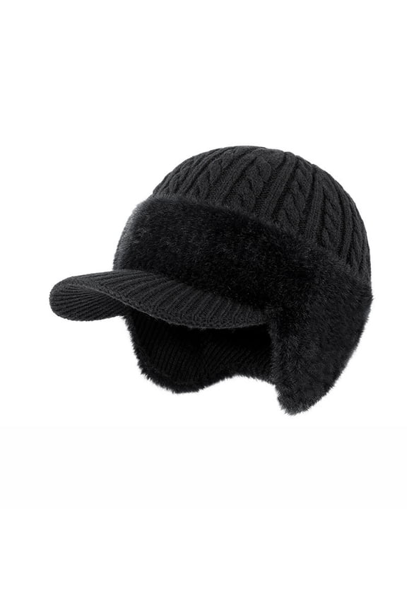 Cozy Head Beanie for Unisex, Cozy Head Beanie with Brim and Ear Flaps Mens Women, Warm Fleece Lined Knit Hat Stocking Caps for The Cold Weather, Solid Color Ear-Covering Cold-Resistant Hat
