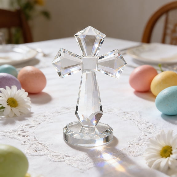 DAMAI Crystal Standing Cross Decor, Religious Gifts for Women Men, Handmade Glass Holy Cross Collectible Figurines for Home Decoration, Easter Christmas Decoration for Pary
