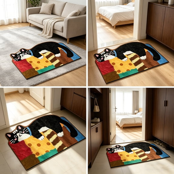 DAMAI Cute Cat Bathroom Rug, Soft Plush Kawaii Animal Tufted Bath Mat with Non-Slip & Machine Washable Quick Dry Design, Floor Door Mat for Shower Tub Sink Home Decor Use