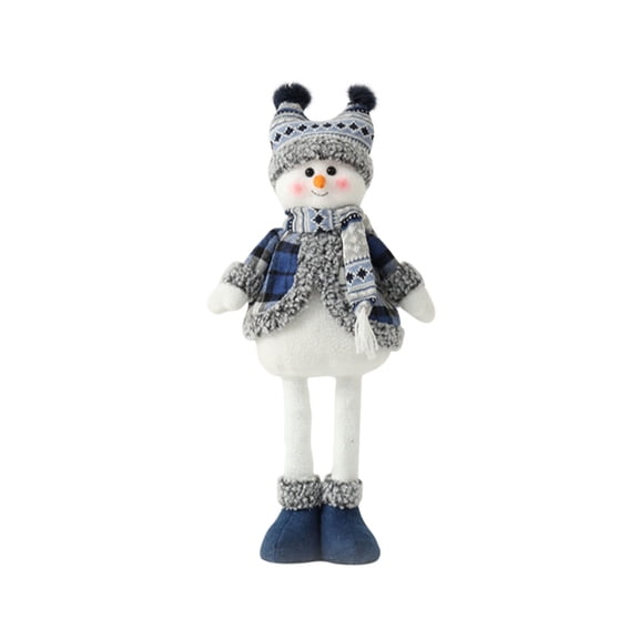 DAMAI Cute Christmas Snowman Doll Figures Ornament,Handmade Christmas Standing Doll Plush Snowman with Scarf Hat Extendable Legs Ornament,Blue Fabric Snowman Doll for Family Friends Holiday Gift