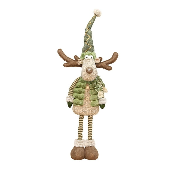 DAMAI Cute Christmas Snowman Doll Figures Ornament,Handmade Christmas Standing Doll Plush Snowman with Scarf Hat Extendable Legs Ornament,Green Fabric Snowman Doll for Family Friends Holiday Gift