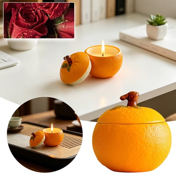 DAMAI Cute Orange Scented Candle, Ceramic Candle Made with Soy Wax & Essential Oils with Long-Lasting Low Temperature Design, Elegant Home Decor for Bedroom Living Room Gift