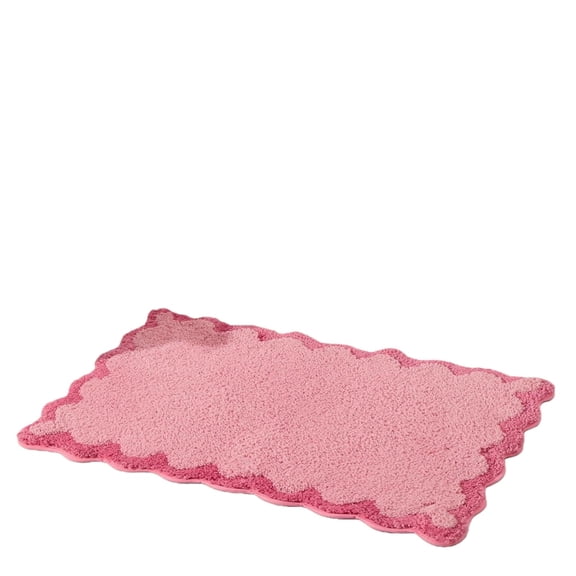 DAMAI Cute Scallop Cotton Bath Rug, Fun Plush Microfiber Scallop Bathroom Rugs Non Slip Washable Quick Dry Absorbent, Bathmat Bath Rug Carpet for Shower Stall Vanities Kitchen Floor Entrance