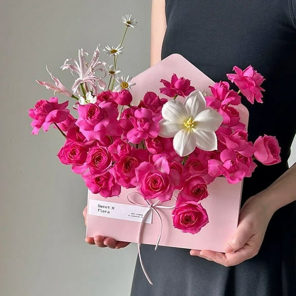 DAMAI DIY Surprise Letter Envelope Flower Box - DIY Surprise Gift Box for Christmas, Dating & Birthdays, Colorful Florist-Grade Box, Durable Material, Perfect for Bouquet Storage & Gifting,Pink