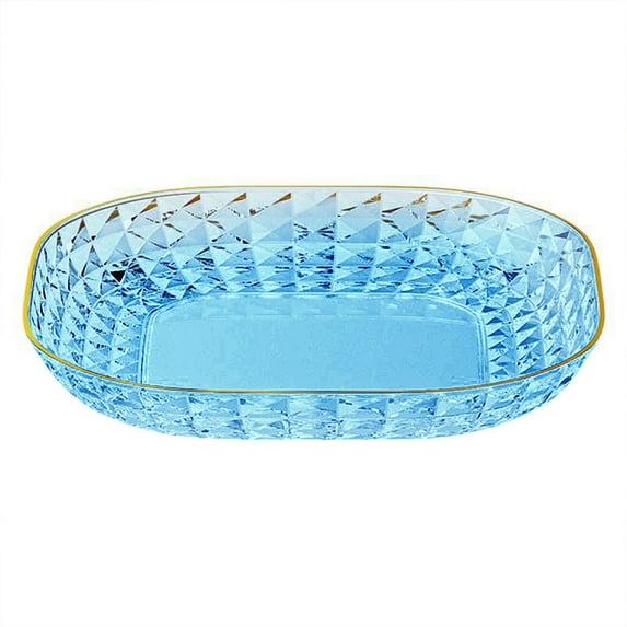 DAMAI Dessert Plates-5.7 Inch Handblown Glass Plates,Pinch Bowls for Cooking Prep, Reusable Plastic Plates with Gold Trim & Raised Edge, Small Plates for Appetizers Salad Snack,Blue 