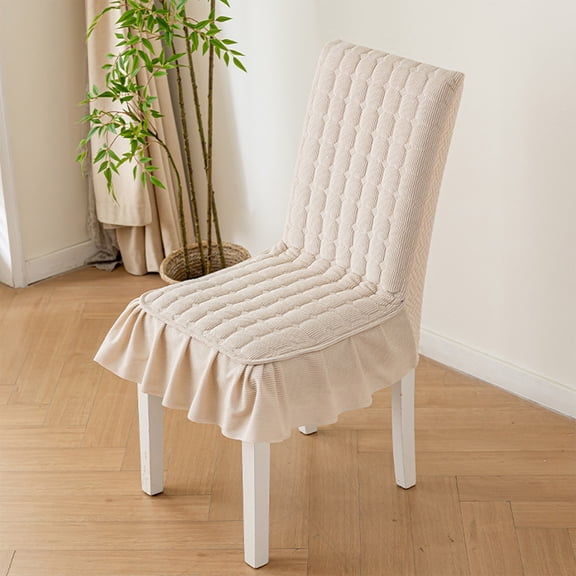 DAMAI Dining Chair Covers with Ruffle Skirt, Full Coverage Stretch Slipcovers with Elegant Ruffle Hem, Country Style Stretch Chair Protectors for Party Wedding