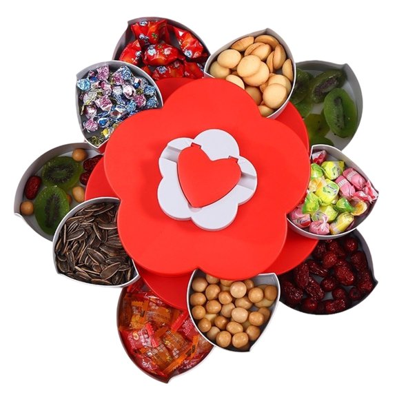 DAMAI Divided Serving Tray That Spins, Covered Divided Serving Tray That Spins, Multi-Compartment Food Organizer with Lid for Snacks, Fruit, Nuts, Candy, Suitable for Kitchens, Travel, Picnics