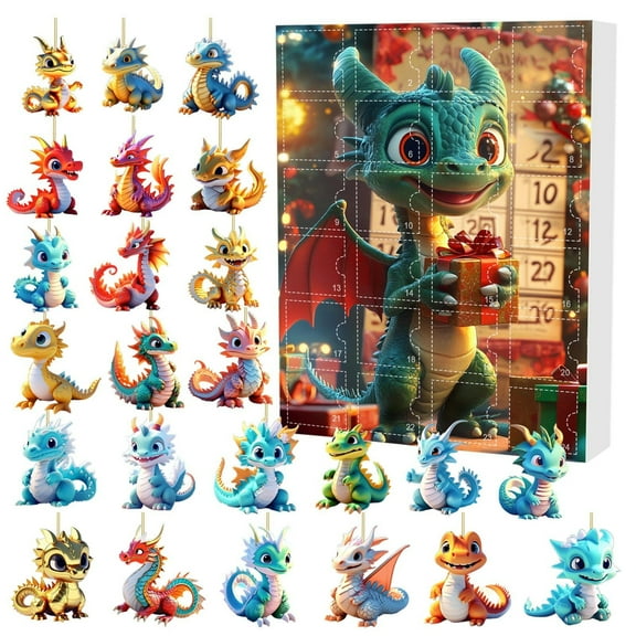 DAMAI Dragon Advent Calendar 2025-24 Days Christmas Countdown Calendars, Christmas Tree Decorations Dinosaur Advent Calendar, 2D Acrylic Dragon Hanging Ornament