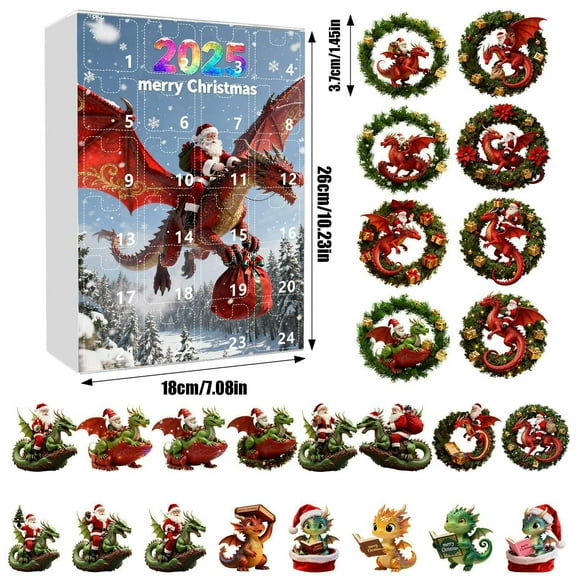 DAMAI Dragon Christmas Advent – 2025 Countdown Calendar, Mythical Festive Ornament Gift | Holiday Fantasy Figurine Chart, December Daily Reveal Box, Seasonal Winter Celebration Decoration For Adults