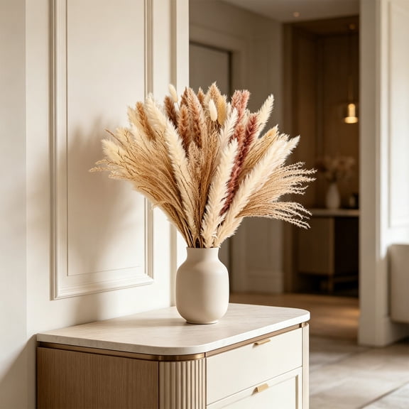 DAMAI Dried Pampas Grass Decor, Natural Dried Pampas Grass Stems with Bunny Tails & Reed Grass Bouquet, Boho Wedding Home Table Decor for Rustic Farmhouse Party Flowers Arrangement