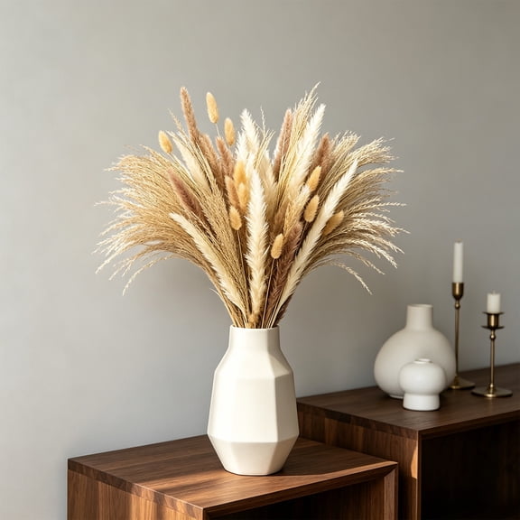 DAMAI Dried Pampas Grass Decor, Natural Stems Pampas Grass with Bunny Tails Dried Flowers & Reed Grass Bouquet, Boho Wedding Home Table Decor for Rustic Farmhouse Party Vase Arrangement