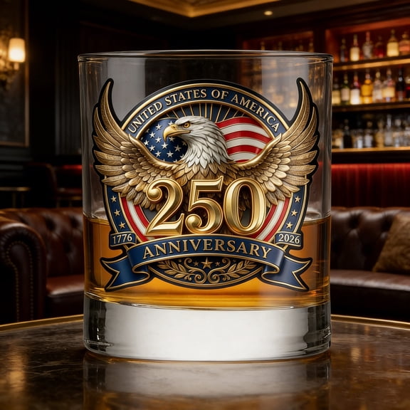 DAMAI Eagle & Liberty - Personalized Bald Eagle Whiskey Glass 11oz, Custom 250th Anniversary American Flag & Eagle Head Engraved Whiskey Rocks Glass for Bourbon, Scotch