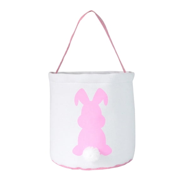 DAMAI Easter Bunny Basket Rabbit Bucket, Canvas Tote Printed Bunny Fluffy Tails, Fluffy Tail Basket Buckets for Easter Egg Hunts Party Decoration