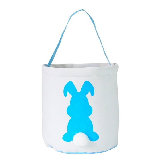 DAMAI Easter Bunny Basket Rabbit Bucket, Canvas Tote Printed Bunny Fluffy Tails, Fluffy Tail Basket Buckets for Easter Egg Hunts Party Decoration