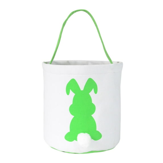 DAMAI Easter Bunny Basket Rabbit Bucket, Canvas Tote Printed Bunny Fluffy Tails, Fluffy Tail Basket Buckets for Easter Egg Hunts Party Decoration