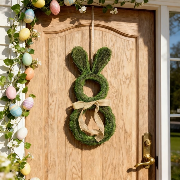 DAMAI Easter Bunny Ear Bow Wreath Flower Ornament for Door Decor, Festive Holiday Home Decoration, Spring Home Decoration For Front Door, Wall, Table, Festive Welcome