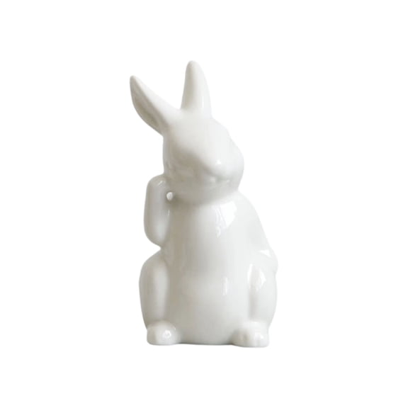 DAMAI Easter Ceramic White Bunny Model Figurine, Easter Animal Figurines, Mini Desktop Decoration Ceramic Crafts for Bedroom Desk Home Living Room Decor
