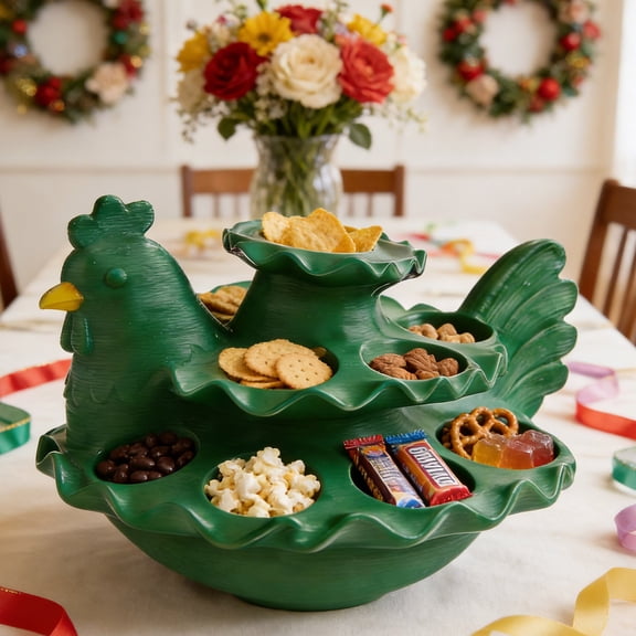 DAMAI Easter Chicken Shaped Devil Egg Platter and Appetizer Tray, Reusable Devil Egg Platter with Green Shaped Egg Rack, Festive Holiday Serving Tray for Appetizers, Desserts, 7.9x7.5 Inch
