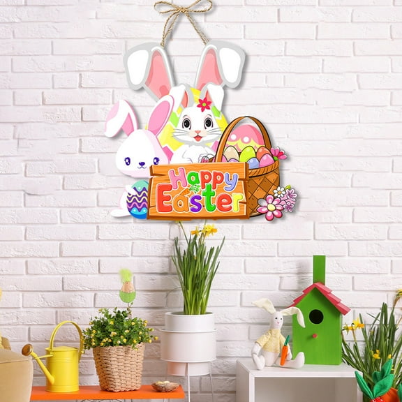 DAMAI Easter Cute Rabbits Paper Door Hanging Party Scene Decoration Pendant Supplies Decoration Behind The Main Entrance Window Decoration