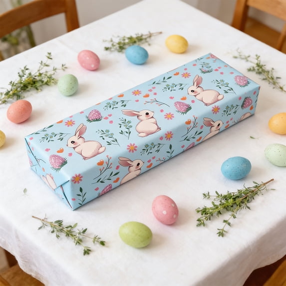 DAMAI Easter Wrapping Paper Roll, Cute Bunny with Egg& Flower Design, DIY Crafting Paper Bulk with Cute Bunny Easter Egg Pattern for Easter Spring Festival Gift Wrapping,19.7x27.6 inch