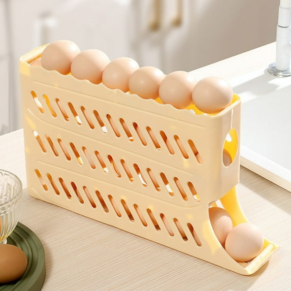 DAMAI Egg Holder for Fridge,Egg Dispenser Automatic Rolling Egg Tray Organizer,4 Tiers Large Capacity Eggs Dispenser Storage Holds 30 Eggs Space Saving Refrigerator Egg,Roller Egg Dispenser (Yellow)