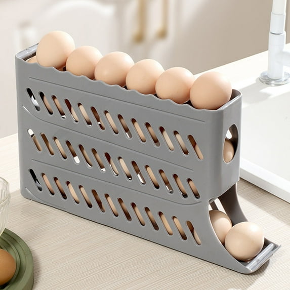 DAMAI Egg Holder for Fridge,Egg Dispenser Automatic Rolling Egg Tray Organizer,4 Tiers Large Capacity Eggs Dispenser Storage Holds 30 Eggs Space Saving Refrigerator Egg,Roller Egg Dispenser (Gray)