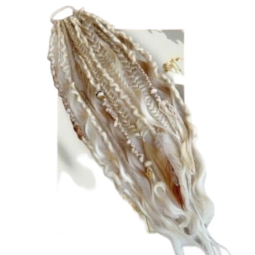 DAMAI Elastic Dread Ponytail Salty Soul, Salty Soul Bohemian Ponytail Extension, One-Minute Install Boho Hair with Beads & Charms for Music Festivals & Everyday Wear (Blush)