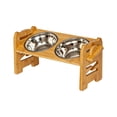 thumbnail image 1 of DAMAI Elevated Dog Bowls for Small Dogs and Cats - Heights Adjustable Bamboo Raised Pet Food Bowl Stand with 2 Stainless Steel Dishes, 15° Tilted Ergonomic Feeder for Small & Medium Dogs, 1 of 8