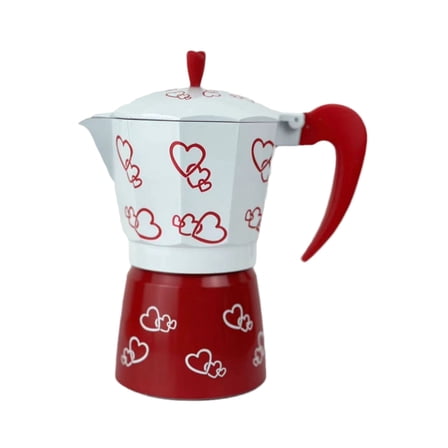 DAMAI Espresso Stovetop Moka Pot, Aluminum Espresso Coffee Maker Kettle Pot Coffee Red Heart Printed Coffee Stove Maker Percolator for Cappuccino, Coffee Pot for Gas or Electric Ceramic Stovetop