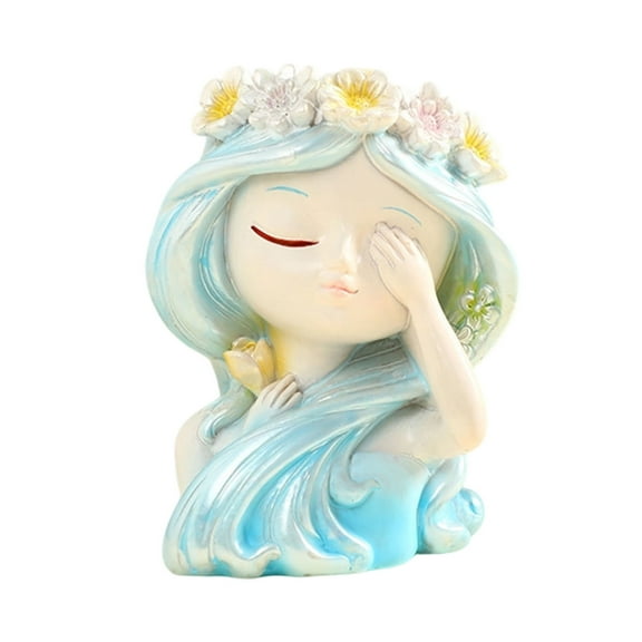 DAMAI Fairy Head Plant Pot Ornament Figurine,Art Craft Ornament Girl Face Flower Planter for Garden Patio Tabletop Outdoor Balcony, Blue