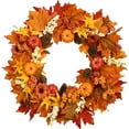 thumbnail image 1 of DAMAI Fall Wreath,18'' Farmhouse Fall Wreath for Front Door,Harvest Wreath with Various Pumpkin Cluster of Berries Maple Leaves Pine Cones for Outside Indoor Wall Window Thanksgiving Fall Decor, 1 of 4