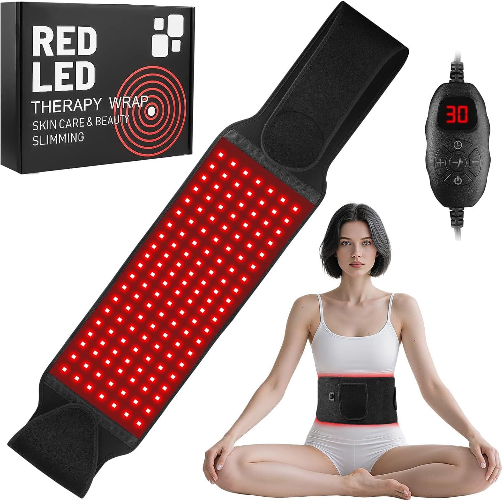 DAMAI Firmly Red Light Therapy Belt, Upgraded 3 in 1 LED BeadsRed Light Therapy Device with 3, Layer Lift Technology, Muscle Relaxation, Adjustable & Portable for Wellness & Relaxation﻿ (Black)
