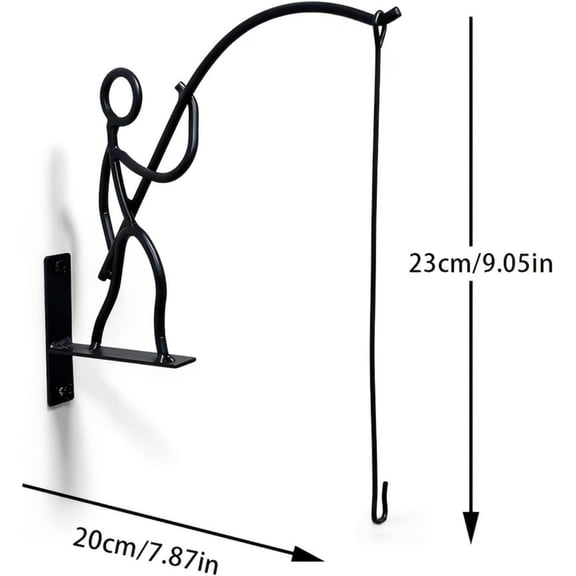 DAMAI Fishing Man Plant Hook, Creative Wall Mount Metal Decor Fisherman Stick Man Plant Hanger with Hanging Basket Design, Outdoor Hook for Balcony Garden Porch Patio Plant Holder