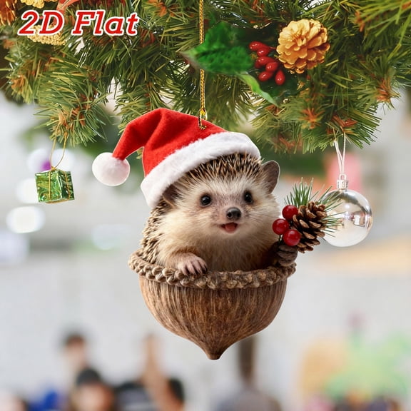 DAMAI Forest Animal Acorn Ornaments With Christmas Hat Berry Pinecone, 2026 New Cozy Woodland Animal Christmas Tree Decor, 2D Flat Acrylic Pine Cone Animal Hanging Pendants for Xmas Nature Lovers