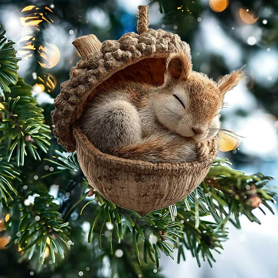 DAMAI Forest Animal Acorn Ornaments – Cozy Forest Christmas Ornaments, 2026 New Pine Cone Animal Decoration, Acrylic Miniature Sleeping Animal Decor for Holiday Home