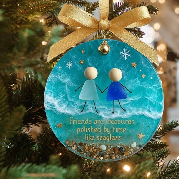 DAMAI Friendship Sea Glass Nativity Christmas Ornament, Handmade Nativity Pendant, Hanging Sea Glass Nativity Christmas Tree Decoration, Faith-Themed Ornament for Christmas Tree and Coastal Decor