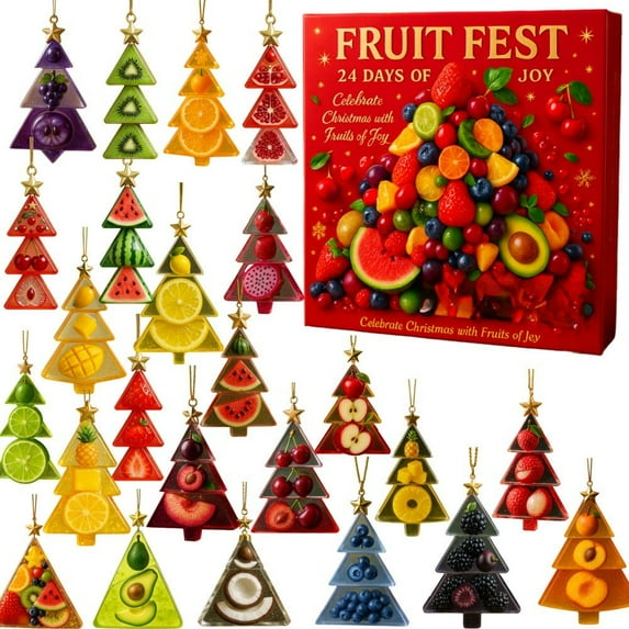 DAMAI Fruit Fest Advent Calendar 2025, Unique 24 Colorful Fruit-Themed Ornaments, Colorful Frui-ts Tree Pattern Ornament for Families Fruits Lovers