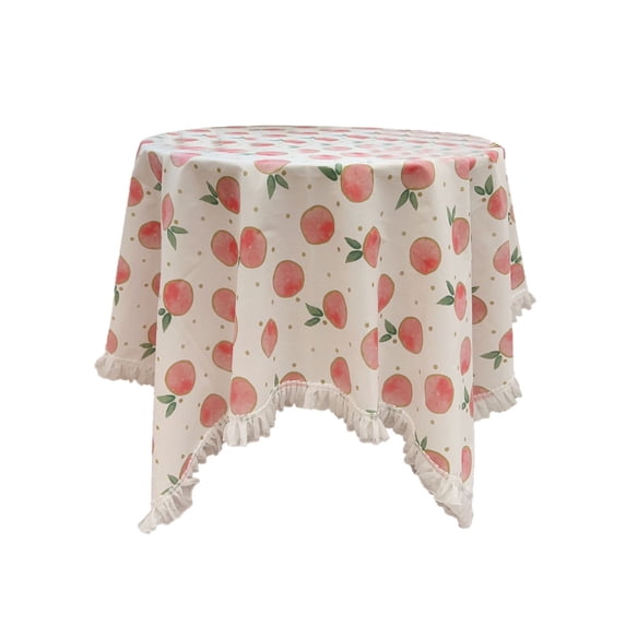 DAMAI Fruit And Floral Print Tassel Lace Tablecloth, Round Tablecloth Waterproof Table Cloth Proof Wipeable Round Tablecloth, Print Table Cover Desk Cloth For Kitchen Garden Dining Wedding