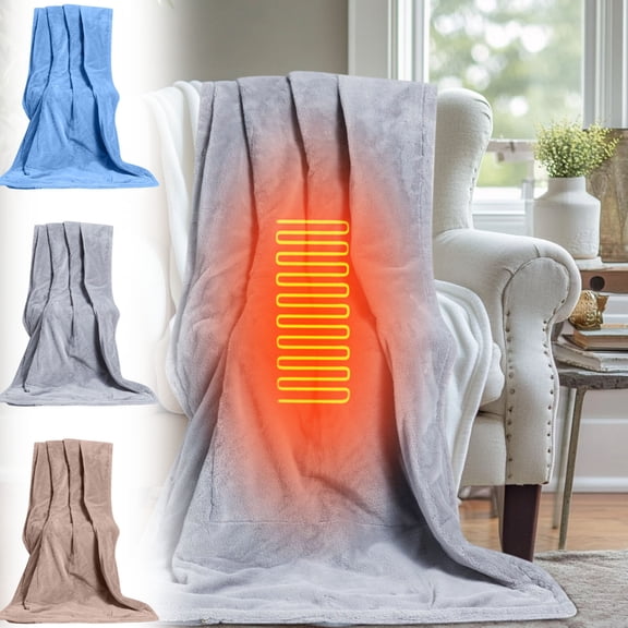 DAMAI Functional USB Heated Blanket Shawl with 3 Heat Settings & Overheat Protection, Portable Microfiber Heating Blanket for Travel, Camping, Bed - Winter Gifts for Women, Grey
