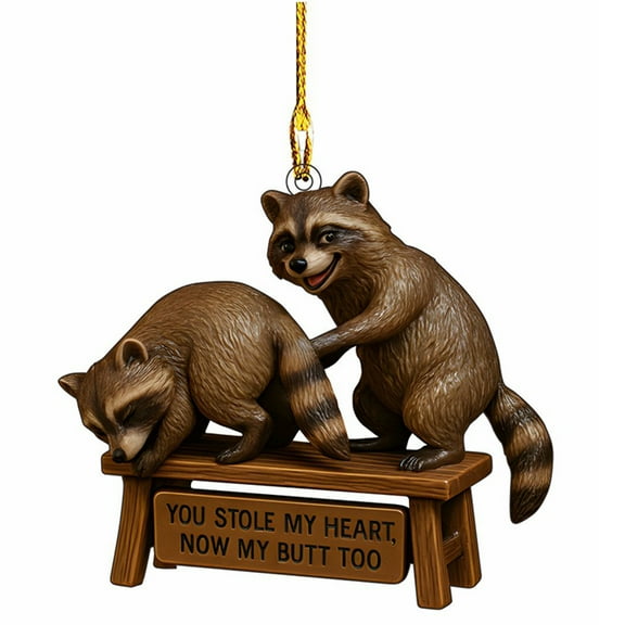 DAMAI Funny Raccoon Christmas Ornament 2025, Hilarious Resin Panda Tree Decoration with Quotes “Unwrap Your Present here”, Novelty Holiday Gag Gift, Stocking Stuffer & White Elephant Idea