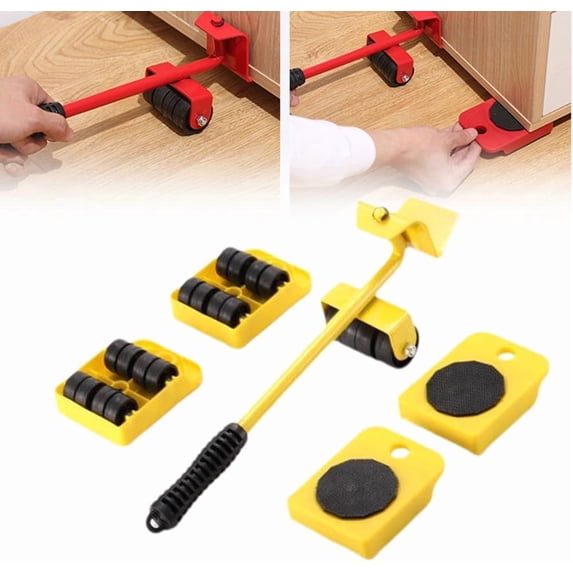 DAMAI Furniture Lift Mover Tool Set - Heavy Furniture Movers with Wheels, Furniture Movers with Adjustable Height Lifting Tool Lever & 4 Wheels, Mover Dolly Sliders Tool (Yellow)