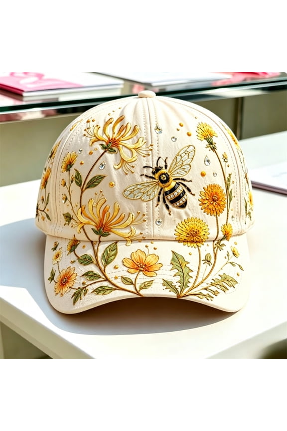 Garden Morning Baseball Cap, Limited Edition Botanical Dad Hat with Hummingbird Bee Flowers Design & Adjustable Lightweight Cotton, Soft Everyday Cap for Women Daily Wear